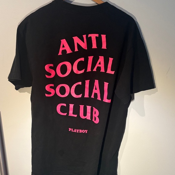 Anti Social Social Club Black Tee with Pink Playboy Design - Picture 3 of 3
